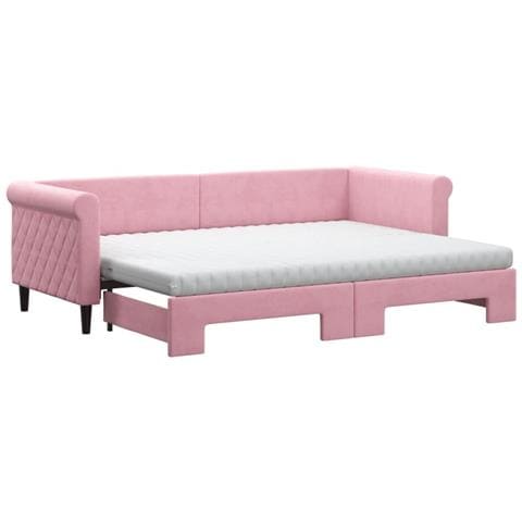 Divano Letto Estraibile Con Materassi Rosa 80x200 Cm Velluto - Foto 1