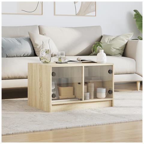 Tavolino Da Salotto Con Ante In Vetro Rovere Sonoma 68x50x42 Cm - Foto 3