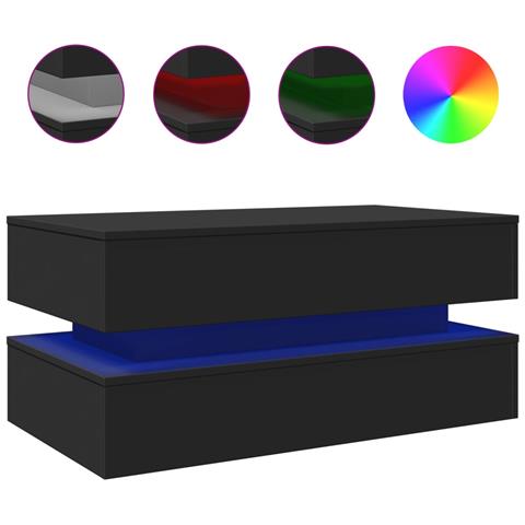 Tavolino Da Soggiorno Con Luci Led Nero 90x50x40 Cm - Foto 2