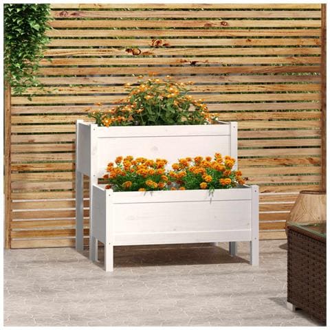 Fioriera Bianca 84,5x84x75 Cm In Legno Massello Di Pino - Foto 1