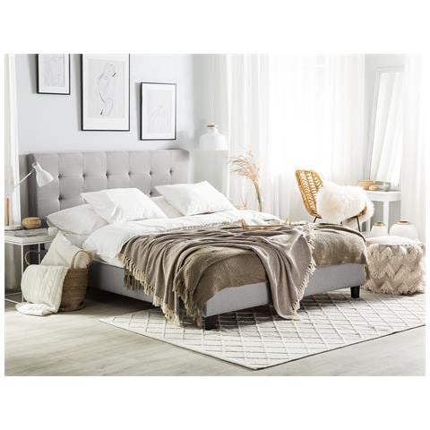 Letto Ad Acqua Tessuto La Rochelle 160 X 200 Cm Grigio Chiaro - Foto 1