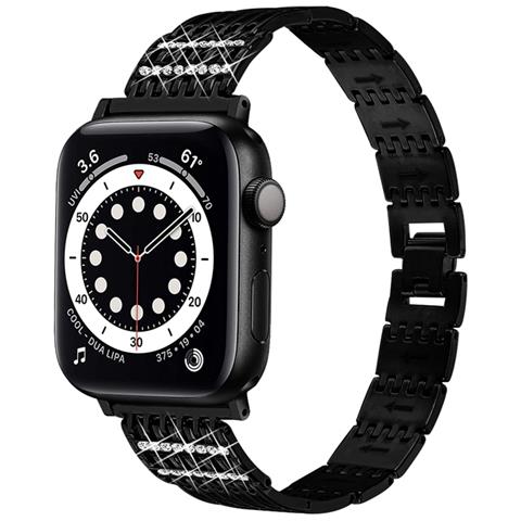 Cinturino Per Apple Watch 38/40/41mm In Acciaio Inossidabile Strass, Nero - Foto 2