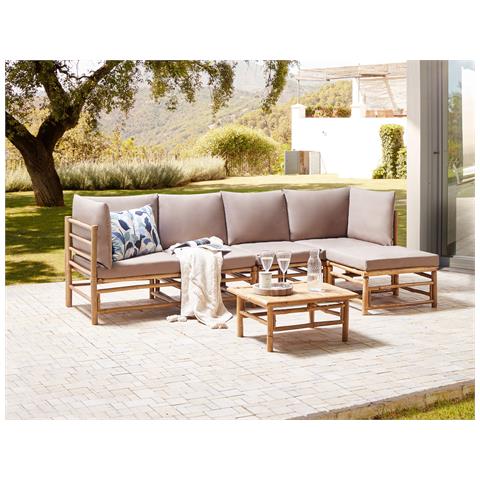 Set Di Divani Angolari Da Giardino 5 Posti Cerreto Lato Sinistro Legno Di Bambù Tortora - Foto 1