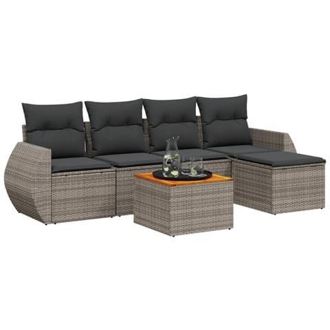 Set Divano da Giardino 6 pz con Cuscini Grigio in Polyrattan - Foto 1