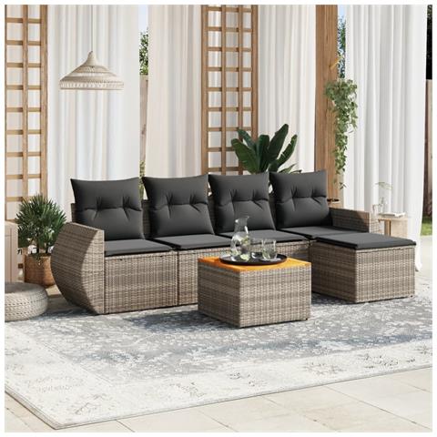 Set Divano da Giardino 6 pz con Cuscini Grigio in Polyrattan - Foto 2