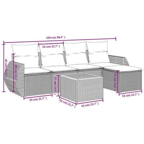 Set Divano da Giardino 6 pz con Cuscini Grigio in Polyrattan - Foto 3