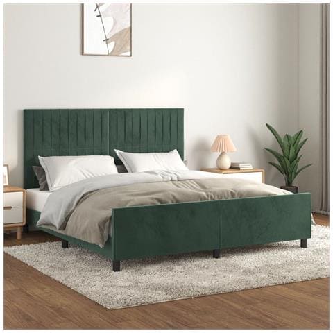 Giroletto Senza Materasso Verde Scuro 160x200 Cm In Velluto - Foto 1