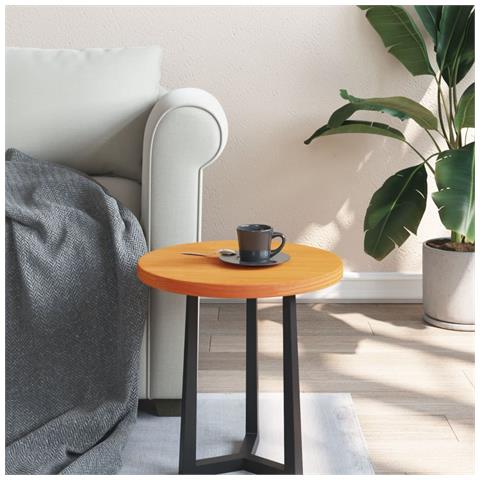 Piano Tavolo Rotondo Marrone Cera 40x2,5cm Legno Massello Pino - Foto 3