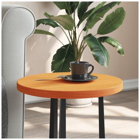 Piano Tavolo Rotondo Marrone Cera 40x2,5cm Legno Massello Pino - Foto 1