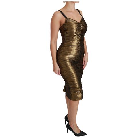 Abito Increspato Aderente Elasticizzato Metallizzato Oro - It36 - Xs - Foto 2