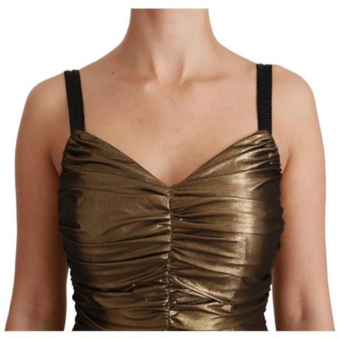 Abito Increspato Aderente Elasticizzato Metallizzato Oro - It36 - Xs - Foto 5