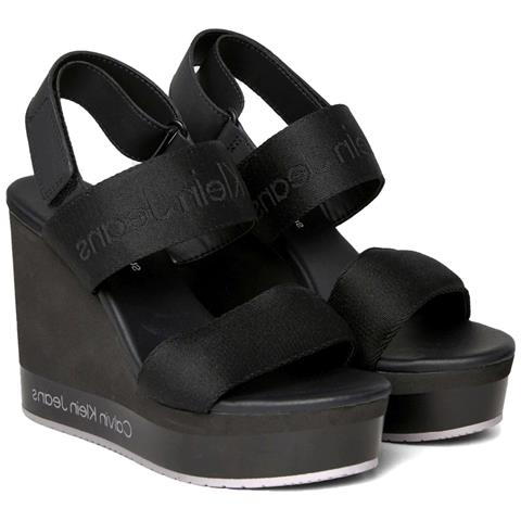 Wedge Sandal Webbing Sandali Sintetico Scarpe Donna Nero Eu 40, Yw0yw01360 0go - Foto 1