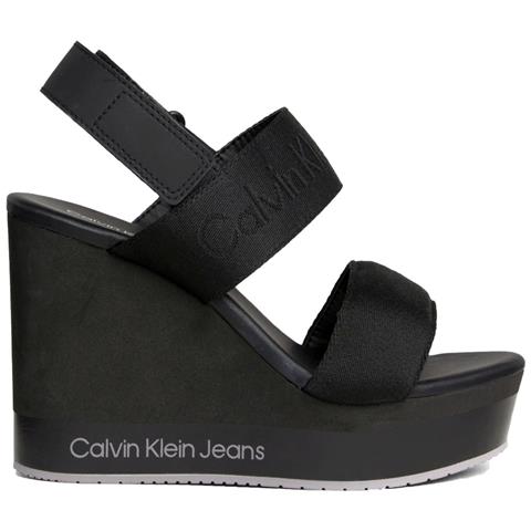 Wedge Sandal Webbing Sandali Sintetico Scarpe Donna Nero Eu 40, Yw0yw01360 0go - Foto 2