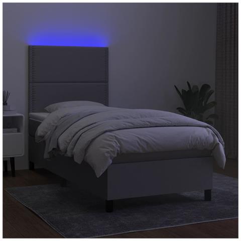 Letto a Molle Materasso e LED Grigio Chiaro 90x190 cm Tessuto - Foto 2