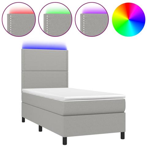 Letto a Molle Materasso e LED Grigio Chiaro 90x190 cm Tessuto - Foto 1
