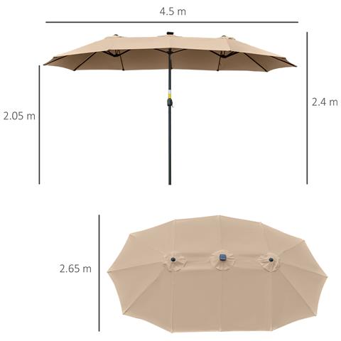 Ombrellone da Giardino Doppio 4.5m con 48 Luci LED e Manovella, Cachi - Foto 6