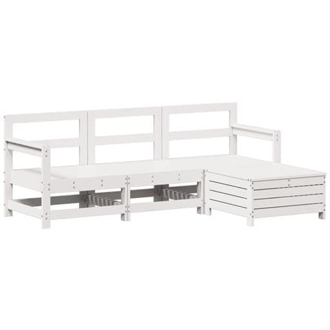 Set Salotto Da Giardino 4 Pz Bianco In Legno Massello Di Pino - Foto 2