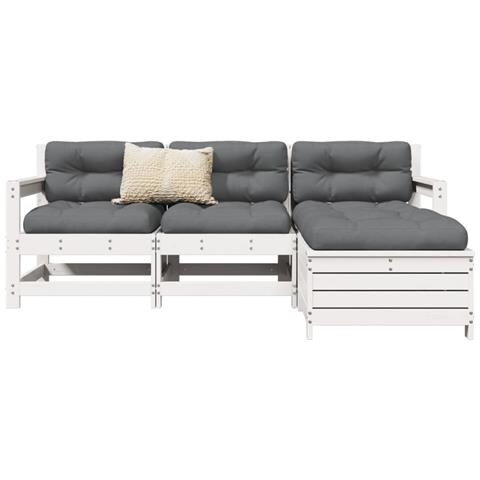 Set Salotto Da Giardino 4 Pz Bianco In Legno Massello Di Pino - Foto 1