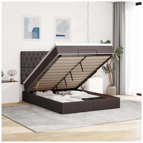 Struttura Letto Pouf Con Materasso 140x190 Cm In Tessuto - Foto 1