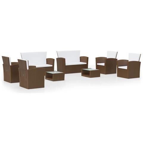 Set Divani Da Giardino 8 Pz Con Cuscini In Polyrattan Marrone - Foto 1