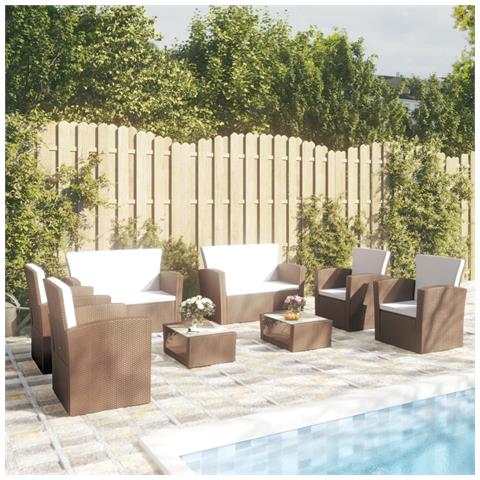 Set Divani Da Giardino 8 Pz Con Cuscini In Polyrattan Marrone - Foto 8
