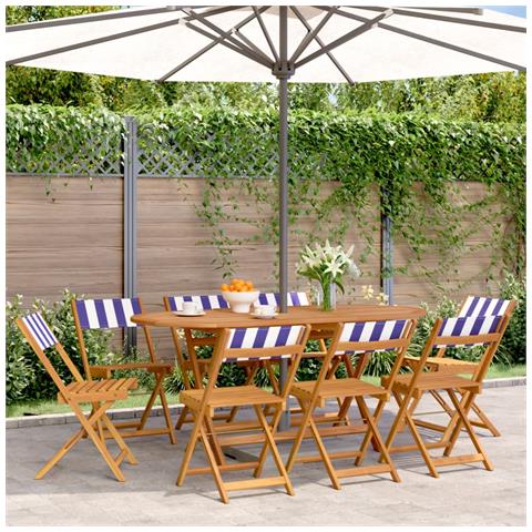 Sedie Da Giardino Pieghevoli 8pz Blu E Bianco Tessuto E Legno - Foto 8