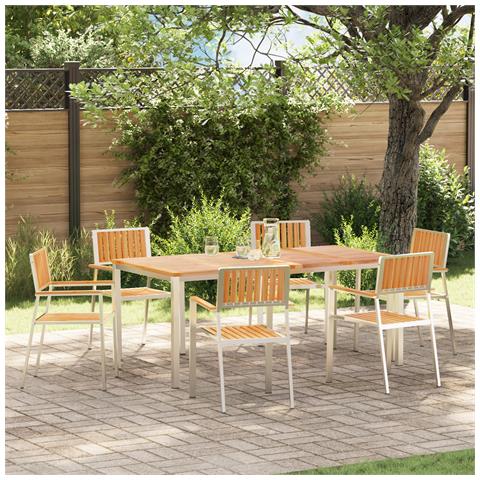 Set Pranzo Giardino  7 Pezzi Legno Massello Teak, Tavolo da Pranzo Esterni  180x90x75 cm Legno Massello Teak, Sedie Giardino Impilabili 2 pcs Legno Massello Teak e Metallo, Sedie Giardino Impilabili 4 pcs Legno Massello Teak e Metallo - Foto 2
