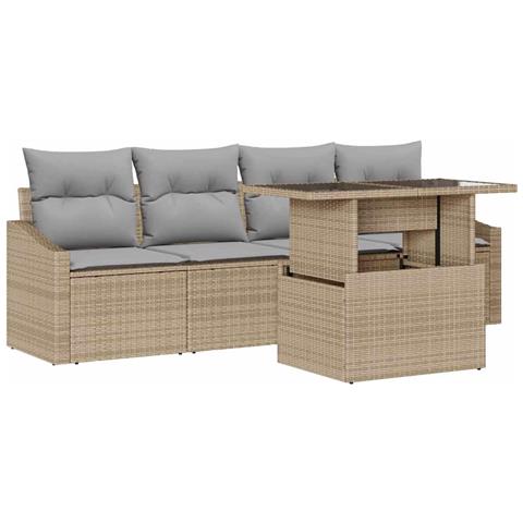 Set divano da giardino 5 pezzi con cuscini beige in rattan sintetico - Foto 1