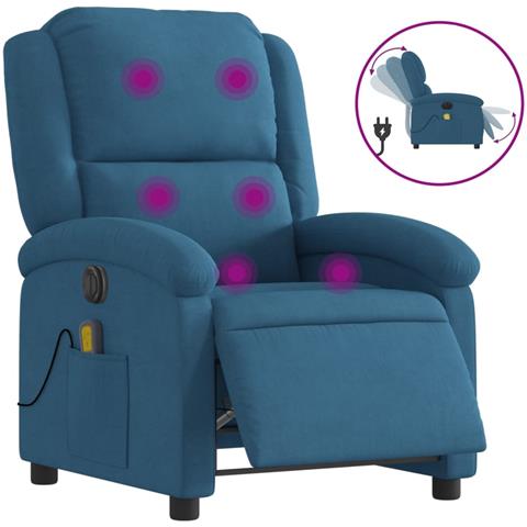 Poltrona Massaggiante Reclinabile Elettrica Blu in Velluto - Foto 1
