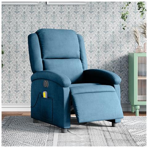 Poltrona Massaggiante Reclinabile Elettrica Blu in Velluto - Foto 2