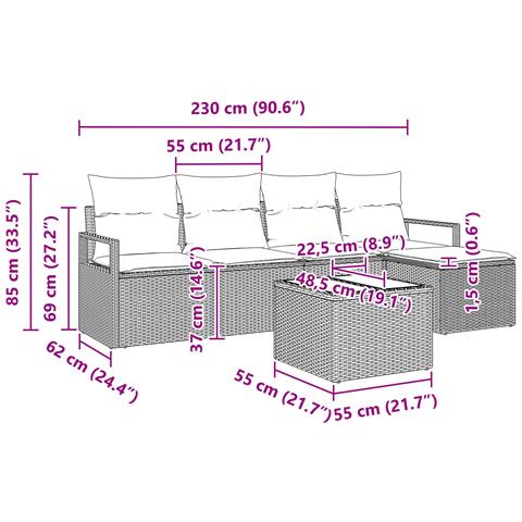 Set divani giardino 6 pezzi con cuscini in polyrattan nero, Divano giardino 2 posti con cuscini in polyrattan beige - Foto 9