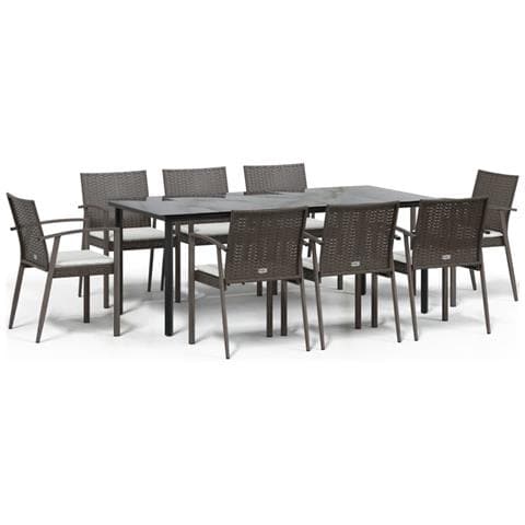 Set Pranzo da Giardino 9 pz con Cuscini in Polyrattan e Acciaio - Foto 1