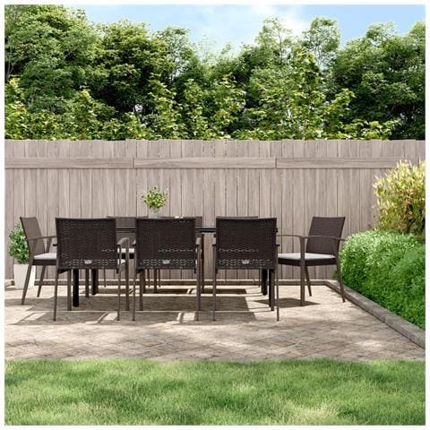 Set Pranzo da Giardino 9 pz con Cuscini in Polyrattan e Acciaio - Foto 2