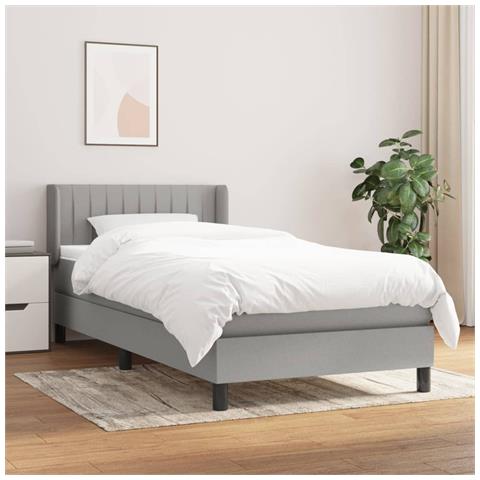 Giroletto a Molle con Materasso Grigio Chiaro100x200 cm Tessuto - Foto 2