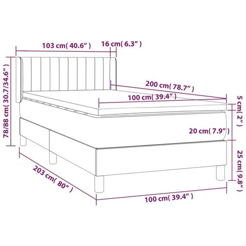 Giroletto a Molle con Materasso Grigio Chiaro100x200 cm Tessuto - Foto 7