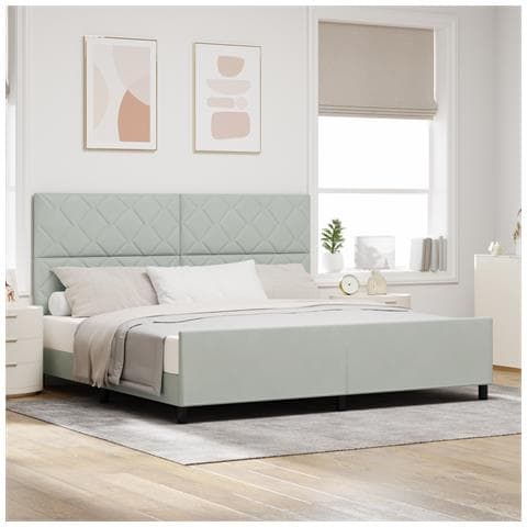 Letto Grigio Chiaro 200x200 cm Velluto - Foto 2