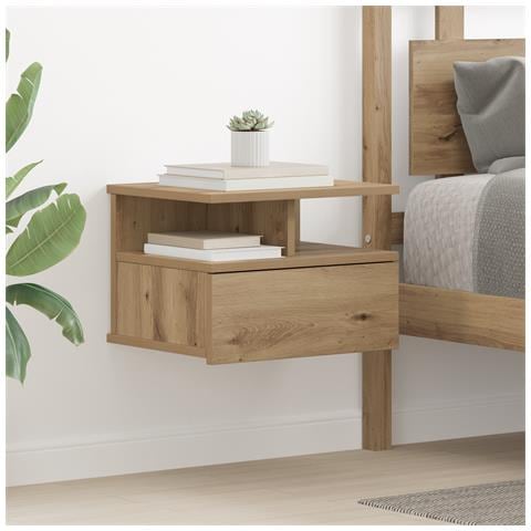 Comodino Flottante Rovere Artigianale 40x31x27 cm Legno Composto - Foto 2