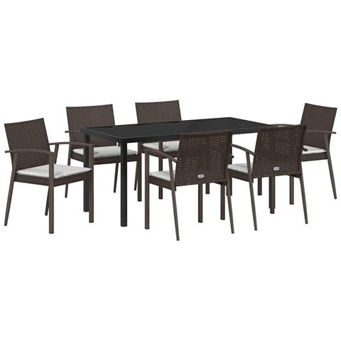 Set da Pranzo per Giardino 7 pcs Marrone Poly Rattan - Foto 1