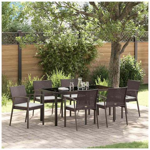 Set da Pranzo per Giardino 7 pcs Marrone Poly Rattan - Foto 2