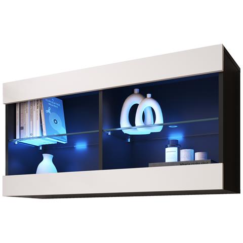 Komodee Tivoli Horizontal 100 Vetrina Sospesa, Nero/bianco, Illuminazione Led Blu, Larghezza 100 Cm X Altezza 50 Cm X Profondità 29 Cm, Per Soggiorno, Sala Da Pranzo - Foto 3