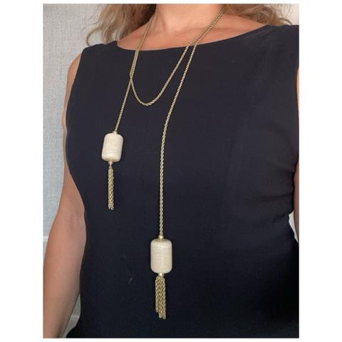 Collana Lunga Con Catena Multiposizione E 150 Nappe In Ottone Placcato Oro - Foto 2