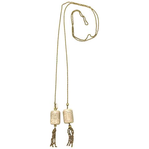 Collana Lunga Con Catena Multiposizione E 150 Nappe In Ottone Placcato Oro - Foto 1