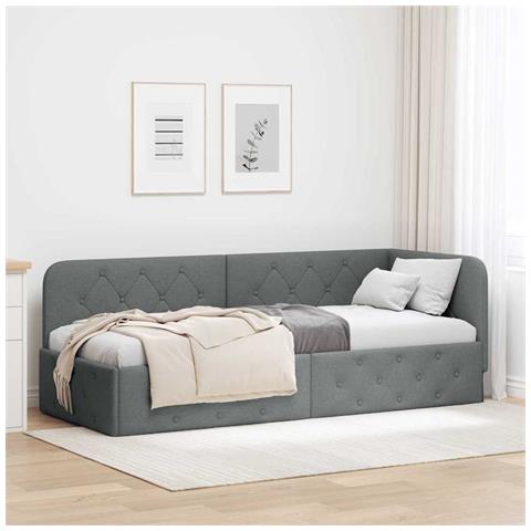 Cornice del letto ad angolo Grigio scuro 80 x 200 cm Tessuto - Foto 2