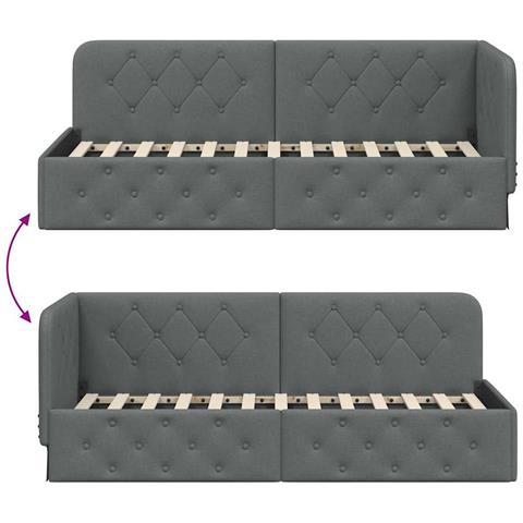 Cornice del letto ad angolo Grigio scuro 80 x 200 cm Tessuto - Foto 9