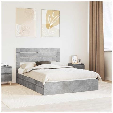Letto con Contenitore con testiera Grigio cemento 150 x 200 cm - Foto 2