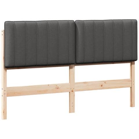 Testiera imbottita Marrone e grigio scuro 160 cm Pino massello - Foto 1