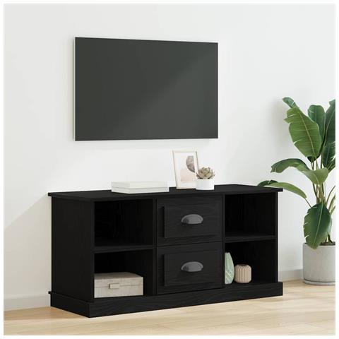 Mobile TV Rovere Nero 99,5 x 35,5 x 48 cm Legno multistrato - Foto 2