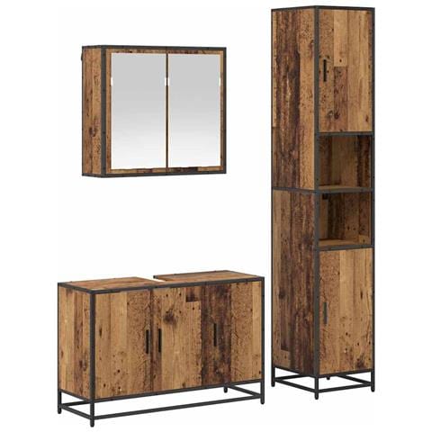 Set di mobili per il bagno con lo scaffale 3 pcs Legno vecchio - Foto 1