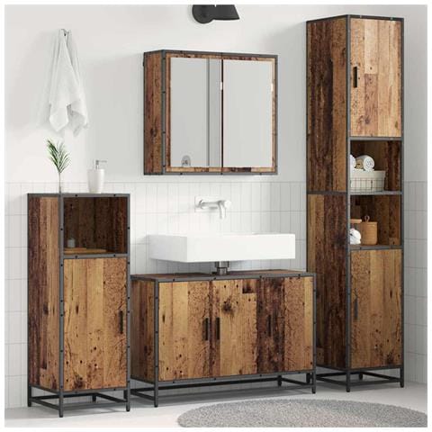 Set di mobili per il bagno con lo scaffale 3 pcs Legno vecchio - Foto 2