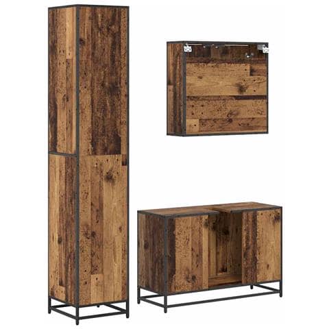 Set di mobili per il bagno con lo scaffale 3 pcs Legno vecchio - Foto 9